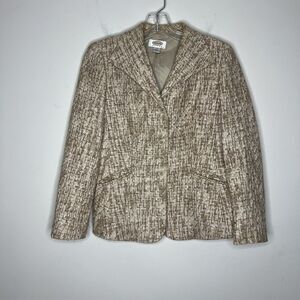 Vintage Talbots Women’s Blazer Jacket Size 6P Tan Cream Silk Blend Lined Classic
